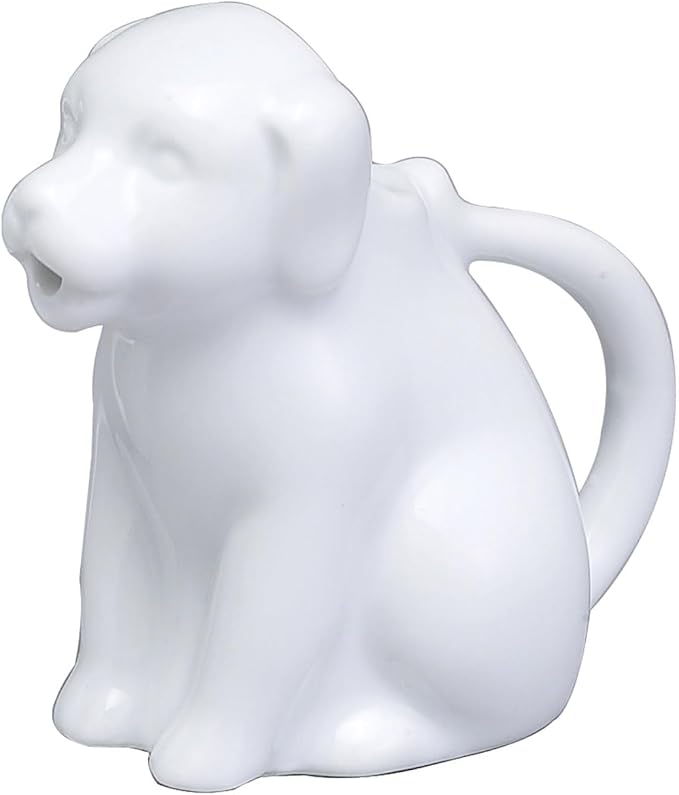 HIC Kitchen Mini Dog Creamer With Handle, Fine Porcelain, 2-Ounce, For Serving Milk, Cream, Syrup, Dressings, And Sauces