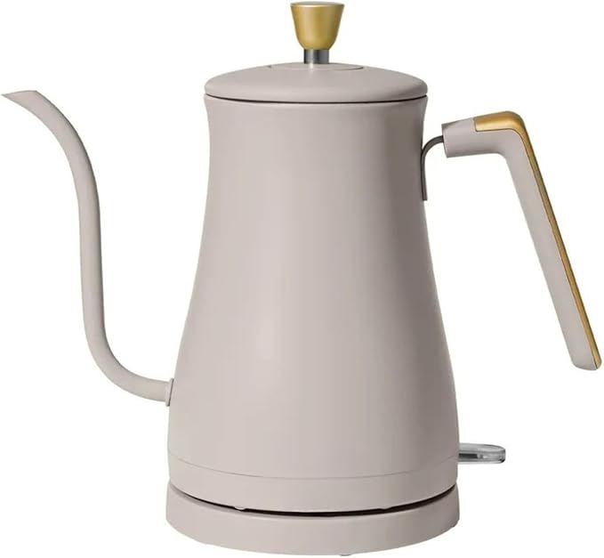 Electric Gooseneck Kettle 1 Liter 1200W, Stainless Steel, Pour Over Coffee Tea, Auto Shut-Off, 360° Cordless Power Base (Porcini Taupe)