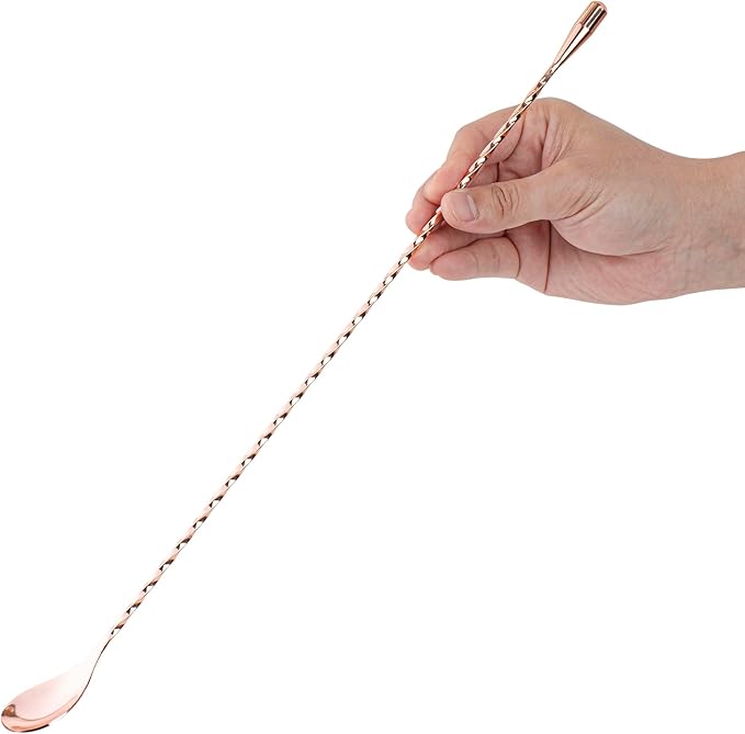 Restaurantware Bar Lux 16 Inch Bar Spoon 1 Corkscrew Handle Cocktail Stirrer Spoon - Long Commercial Copper-Plated Stainless Steel Cocktail Mixing Spoon For Stirring And Mixing
