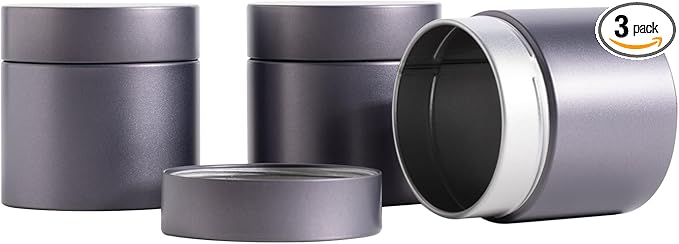3 Packs Tea Tin Canister for Loose Tea Metal Tea Canister 9 oz 15 oz Round Tin Can for Coffee Beans Tea Container for Kitchen Storage Sugar Matcha Spice Powder (Grey, S_2.95x2.95)