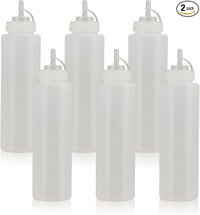 Squeeze Bottles for Sauces,Leak-Proof Condiment Dispenser, BPA-Free Kitchen Restaurant Squeeze Bottle Set with Wide Mouth for Ketchup, Mustard,Syrup,Dressings (White, 6Pack-32oz(900ml))