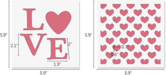 Royal Icing 6x6in Hearts Love Cookie Stencils - 16 Pcs Reusable Plastic Biscuit Stencils with Assorted Sizes Heart Shapes Love Letters for Fondant Candy Baking