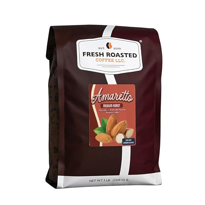Fresh Roasted Coffee, Amaretto Flavored Coffee,5 lb, Medium Roast, Kosher, Ground