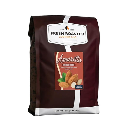 Fresh Roasted Coffee, Amaretto Flavored Coffee,5 lb, Medium Roast, Kosher, Ground