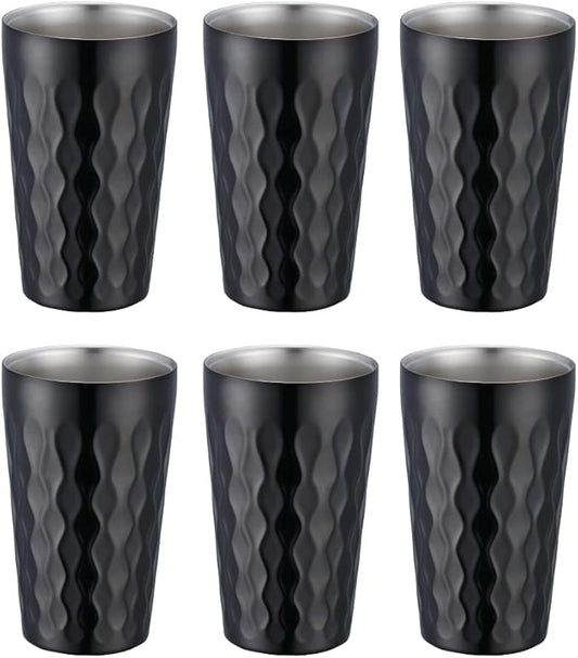 10oz Stainless Steel Cup Set, 6Pcs Double Wall Metal Cup,Vacuum Stackable Insulated Portable Drinking Tumblers Unbreakable Glasses，for Home Outdoor Restaurant (Black)