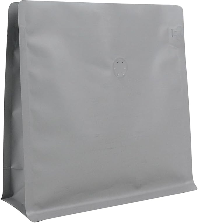 60 Pack High Barrier Stand-Up Coffee Bean Bags with Vented Valve Matte Metallic Heat-Sealable & Resealable Solid Color Pouches (Square,7.7 * 8 inch,1 lb,Gray)