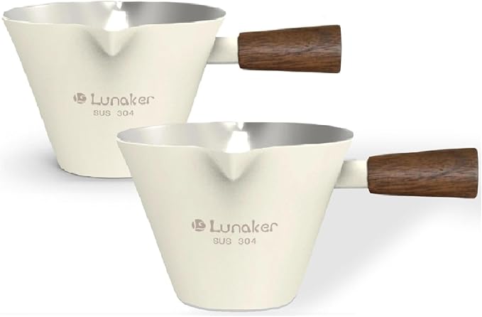 Lunaker Espresso Cups - 4OZ Espresso Shot Cup with Wooden Handle -Measuring Cup with Double Spouts - Coffee Bar Accessories, White （2 Pcs）