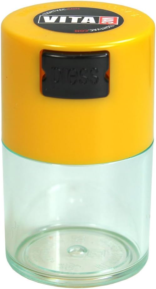 Vitavac - 5g to 20 grams Airtight Multi-Use Vacuum Seal Portable Storage Container for Dry Goods, Food, and Herbs - Yellow Clear