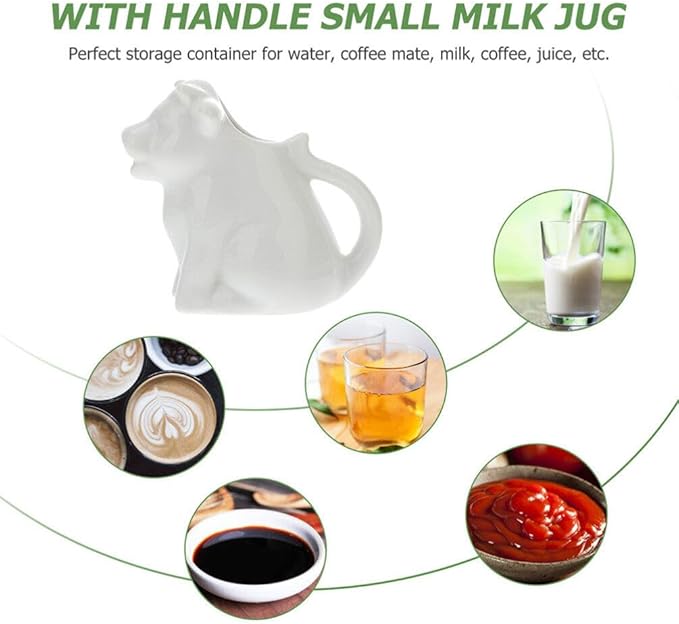STOBAZA 2 Ceramic Pitchers For Cream Cow Figures Gravy Boat Animal Shape Milk Jug Cup Coffee Syrup Server Sauce Bowl For Salad Tea Milk Pourer, 7X8X4CM, White