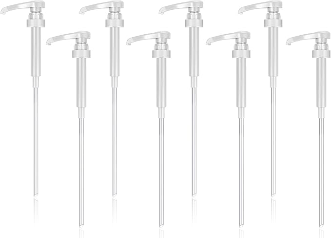 Zopeal 8 Pieces Coffee Syrup Pump Dispenser Fits 750ml/25.4oz Bottles, Skinny Syrup Pump for Coffee Flavoring, Creamers, Caramel, Beverages, Kitchen Cafe Bar Drinking Mixes Food Dispenser(White)