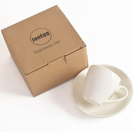 ionEgg Porcelain Espresso Cup with Saucer, Espresso shot Cup, 80ml/2.7Oz, White