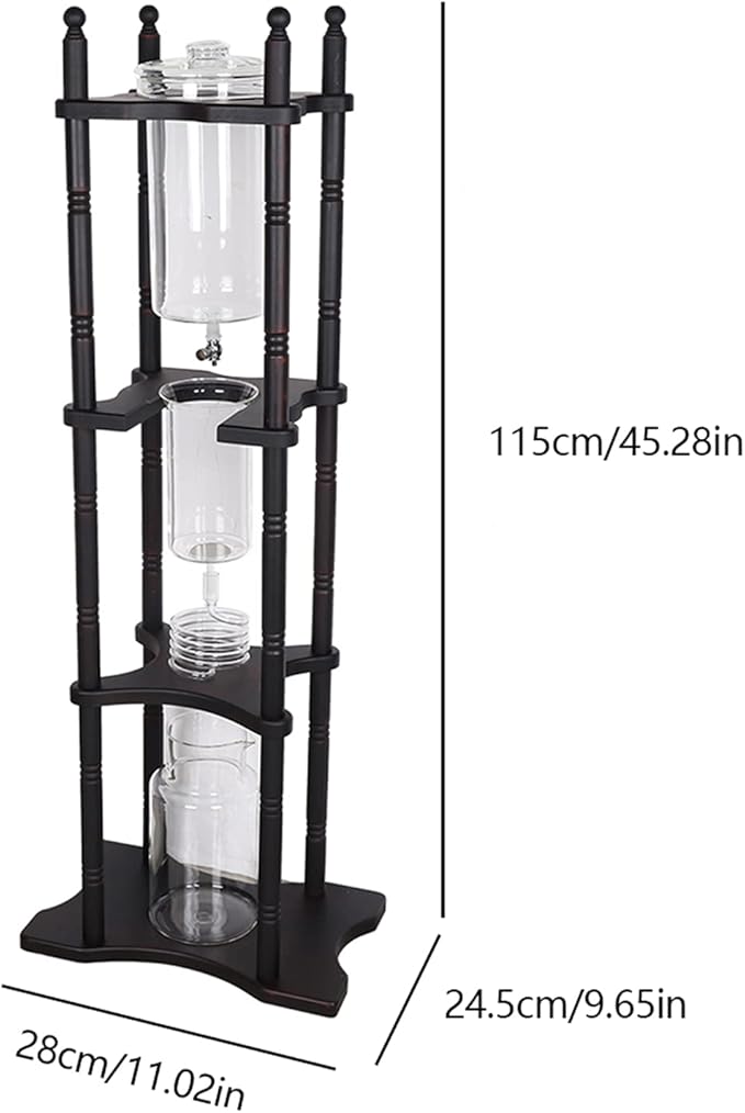 PSUFURV Cold Brew Coffee Maker, Ice Drip Coffee Maker for Coffees Shop in Wood and Hand-Blown Ice Tea Makers Slow Drip Coffees Makers with Slow Drip Technology
