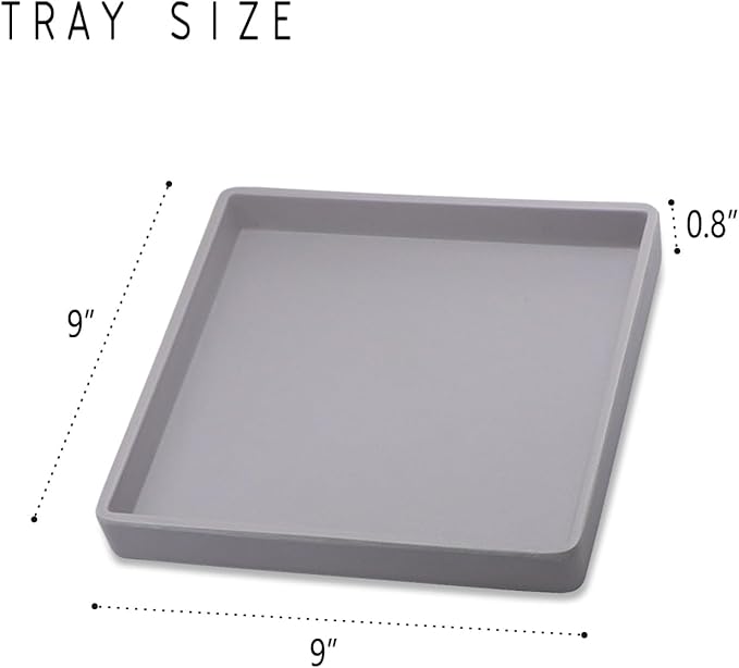 Small Square Tray (9 inch) 3 Pack, Durable Gray Tray for Desserts & Organization, Lightweight for Coffee, Drinks, Party, Seasoning, Perfume and Display.