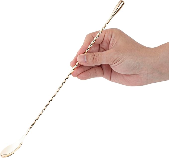 Restaurantware Bar Lux 12 Inch Bar Spoon 1 Corkscrew Handle Cocktail Stirrer Spoon - Long Commercial Gold-Plated Stainless Steel Cocktail Mixing Spoon For Stirring And Mixing
