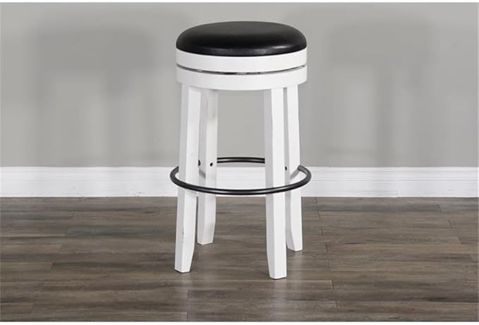 Pemberly Row Set of 3 Wood Bar Unit and 2 Backless Swivel Barstool - White/Brown