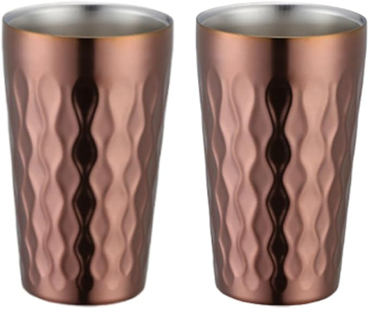 10oz Stainless Steel Cup Set, 2Pcs Double Wall Metal Cup，Vacuum Stackable Insulated Portable Drinking Tumblers Unbreakable Glasses，for Home Outdoor Restaurant (Rose Gold)