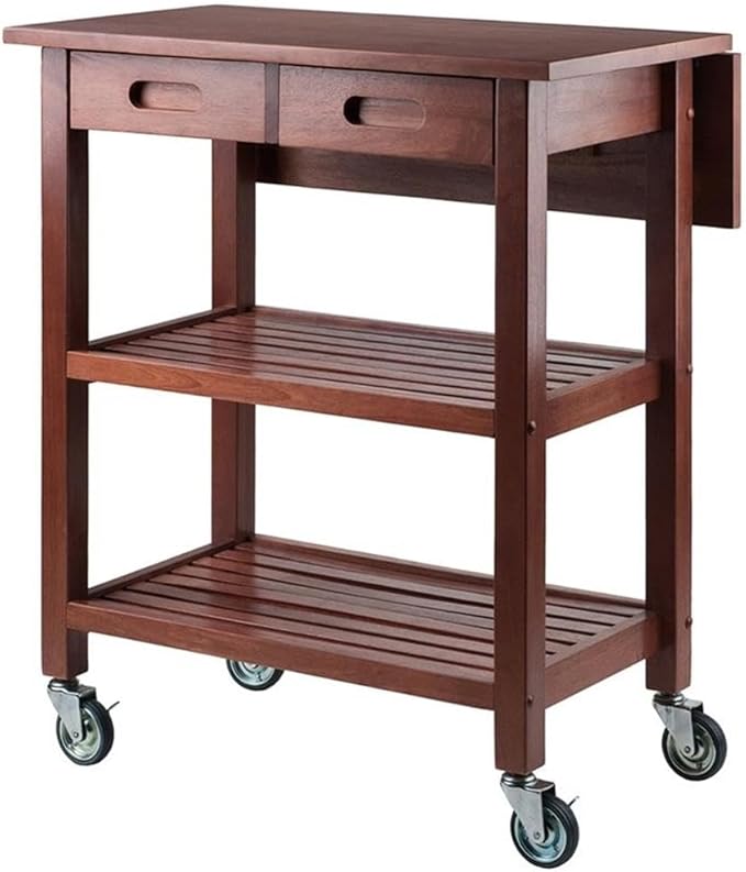 BOWERY HILL Transitional Solid Wood Kitchen Cart in Walnut Finish