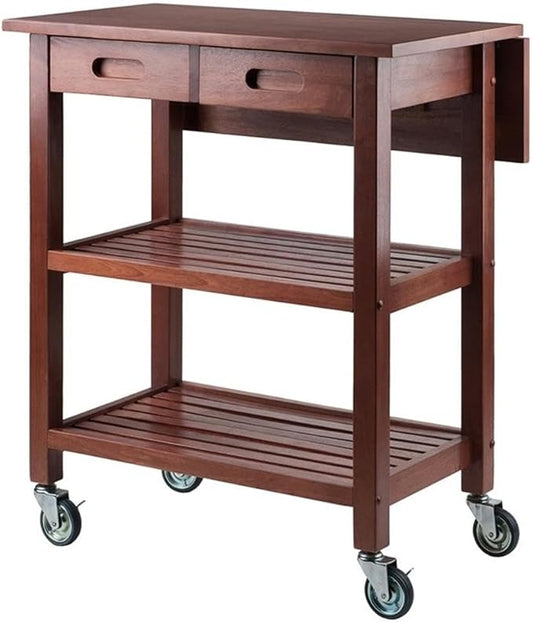 BOWERY HILL Transitional Solid Wood Kitchen Cart in Walnut Finish