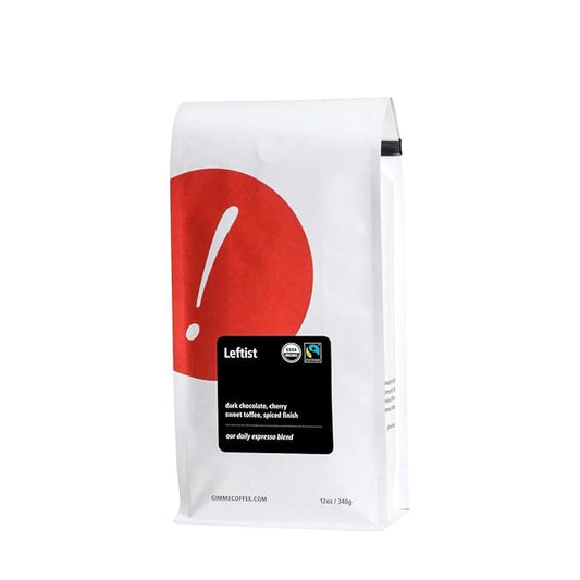 Leftist Espresso Blend - Certified Fairtrade, Organic - Roasted by Gimme! Coffee - Whole Bean Coffee - 12 Ounce Bag