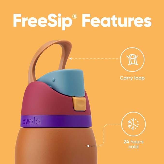 Owala FreeSip Insulated Stainless Steel Water Bottle with Straw for Sports and Travel, BPA-Free Sports Water Bottle, 24 oz, Plum/Orchid, Electric Orchid