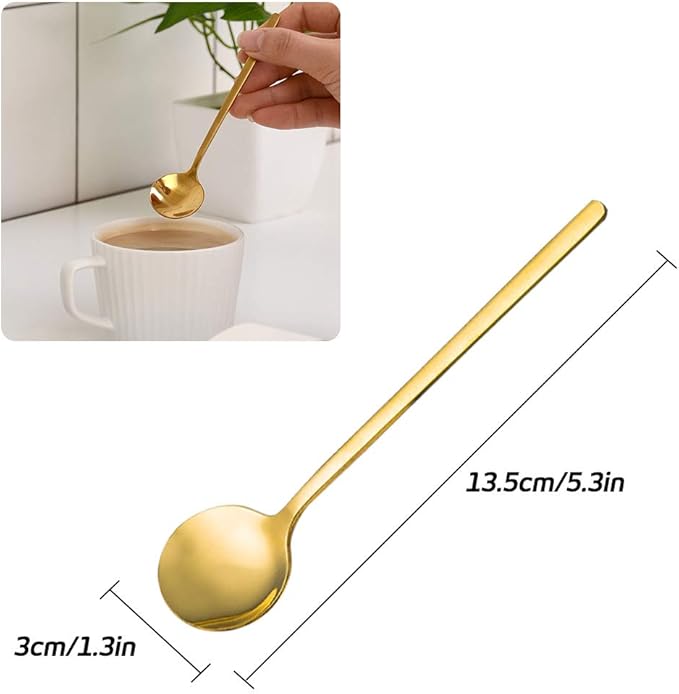 Pack of 8, Gold Plated Stainless Steel Espresso Spoons, findTop Mini Teaspoons Set for Coffee Sugar Dessert Cake Ice Cream Soup Antipasto Cappuccino, 5.3 Inch
