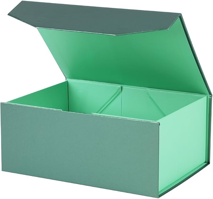 Upgrade 1PCS Green Gift Box 9.5x7x4 Inches, Sturdy Gift Box with Lid for Gift Packaging, Foldable Magnetic Closure Storage Boxes, Bridesmaid Proposal Box, Rectangle Collapsible Box