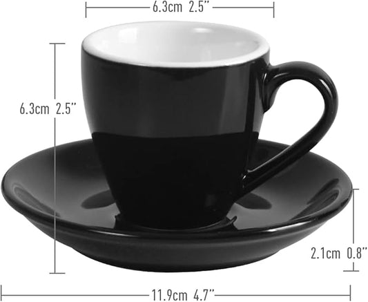 ionEgg Porcelain Espresso Cup with Saucer And Stainless Steel mini Spoons, Espresso shot Cup, 80ml/2.7Oz, Pack of 2, Black