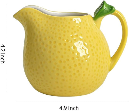 WAIT FLY Ceramic Lemon Creamer with Handle Coffee Milk Pitcher/Serving Pitcher/Sauce Pitcher/Milk Creamer Jug for Kitchen