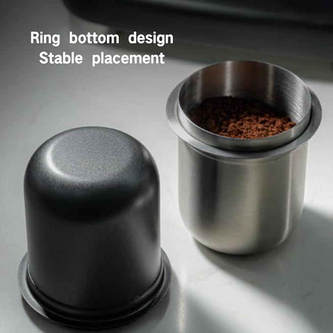 Premium Stainless Steel Coffee Dosing Cup, 58mm Compatible with Portafilters, Black Gray Finish for Espresso and Cafe Use