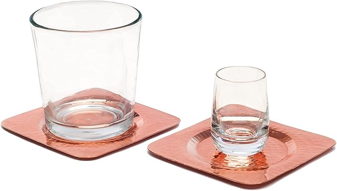Sertodo Copper, Square Napa Cup Coaster, Hand Hammered 100% Pure Copper, 4.5 inch square, Set of 4