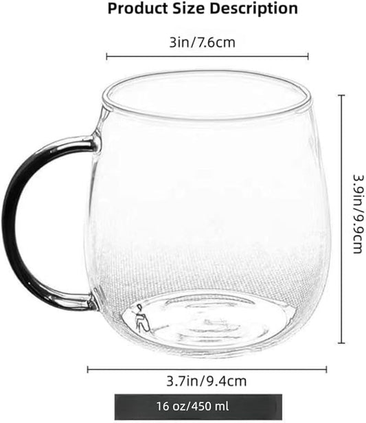 Clear Glass Mug with Handle, Dark Green Handle 16 oz, High Borosilicate Glass Mug for Large Glass Coffee Mugs with Handle, Drinking Mugs with Handle, or as a gift!…