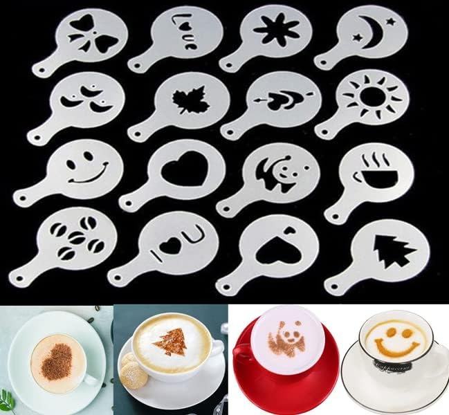 46 Coffee Stencils+2 Mesh Powder Shakers, Cake Baking Templates Coffee Decoration Stencils Coffee Art Template Coffee Mold Tool for Christmas Thanksgiving Cake Coffee Cappuccino