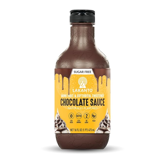 Lakanto Sugar Free Chocolate Sauce - Monk Fruit Sweetener with Erythritol, Perfect for Ice Cream, Coffee, Baking, Pancakes, Gluten Free Dessert Topping, Low Carb, Vegan, Keto Friendly (16 Fl oz)