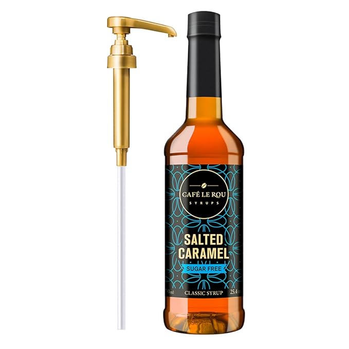 NEW Café Le Rou Coffee Syrup Sugar Free Salted Caramel, 25.4oz (Pack of 1)*Includes 1 Coffee Syrup Pumps*Cafe Coffee Flavoring Syrup for Coffee, Tea, and Espresso