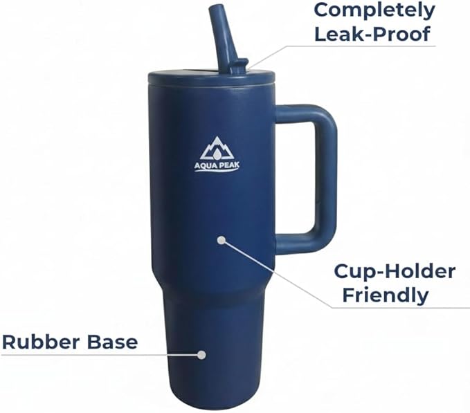 40 oz Insulated Stainless Steel Tumbler with Handle & Lid, Vacuum Travel Mug for Hot & Cold Drinks, Fits Car Cup Holder – Blue