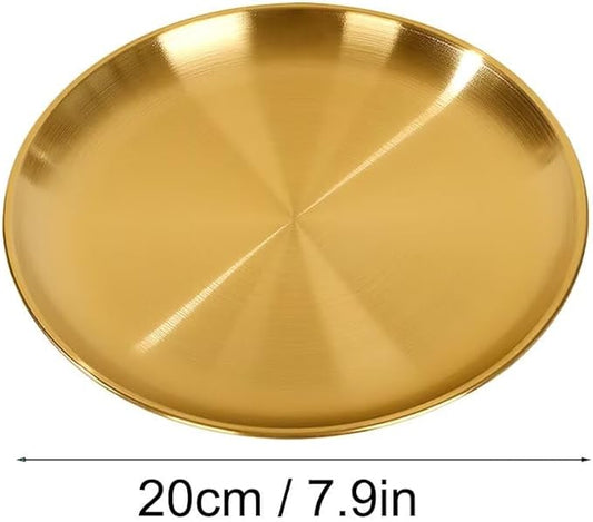 Serving Trays 7.9in Stainless Steel Decorative Tray Round Gold Tray for Kitchen Wedding Party Coffee Table Dishwasher Safe