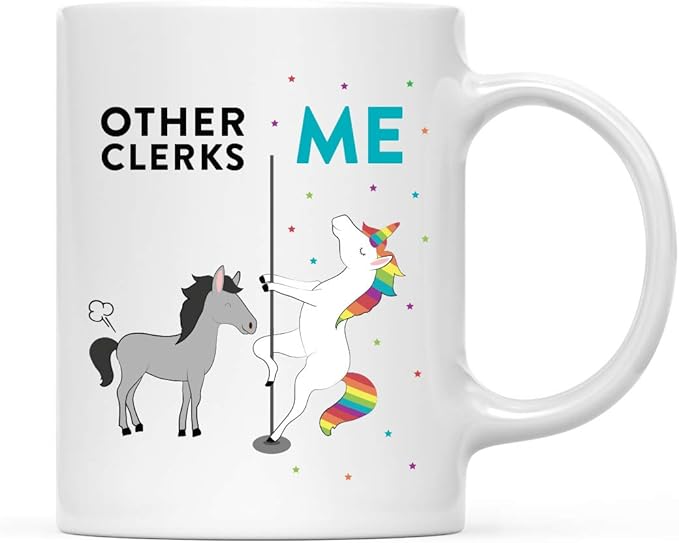 Andaz Press Funny Quirky 11oz. Ceramic Coffee Tea Mug Thank You Gift, Other Clerks Me, Horse Unicorn, 1-Pack