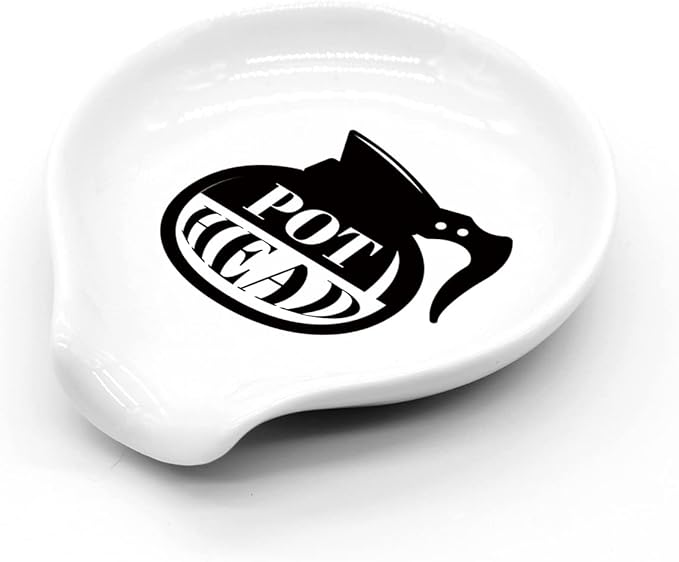 Funny Coffee Quote Black and White Ceramic Coffee Spoon Rest - Holder and Station Decor - Pot Head? Gift for Women and Men