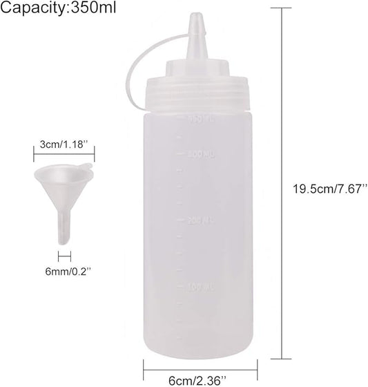 Katfort Squeeze Bottles for Sauces 2 Pack, Ketchup Bottle 12 Ounce Plastic Dressing Squirt Bottle with Cap Lids and Funnel, Condiment Bottles for Liquids BBQ Dressing Pancake Art Dispenser