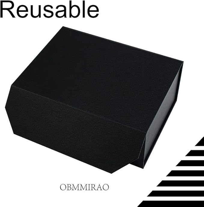 Upgrade 1PCS Black Gift Box 9.5x7x4 Inches, Sturdy Gift Box with Lid for Gift Packaging, Foldable Magnetic Closure Storage Boxes, Bridesmaid proposal box, Rectangle Collapsible Box