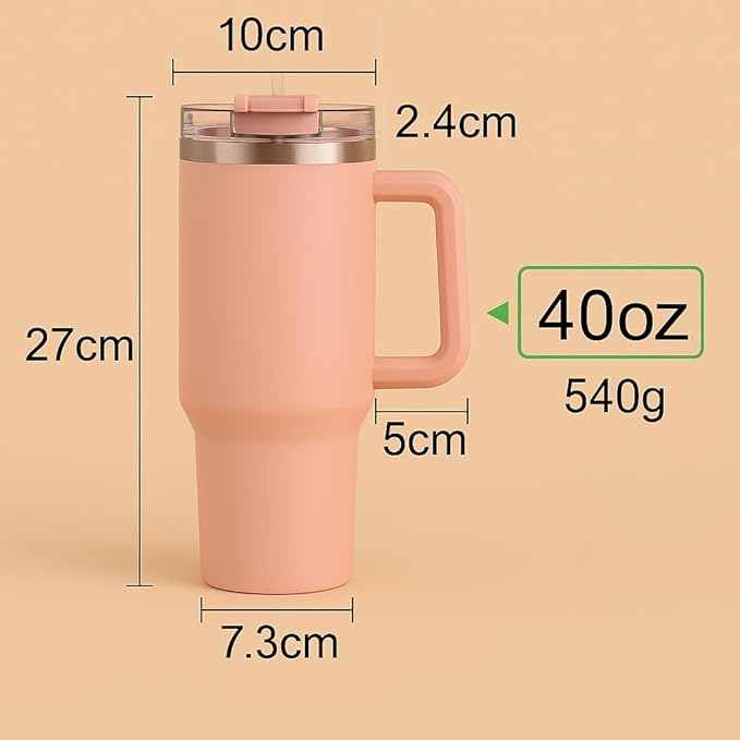 The FaarSky 40 oz Insulated Travel tumbler with lid and straw, 12 Hours Hot & Cold, Vacuum Insulated Stainless Steel, Leak-Proof Lid, (Salmon Pink)