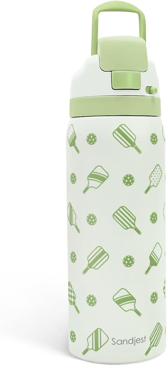 Pickleball Insulated Stainless Steel Water Bottle with Straw for Sports and Travel, 32oz, Gifts for Pickleball Lover Women Girls Friends Teens Birthday Christmas