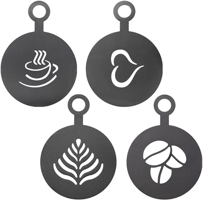DONGKER Latte Art Stencils,4 PCS Stainless Steel Coffee Stencils with Various Patterns for Kitchen Store Arts Templates
