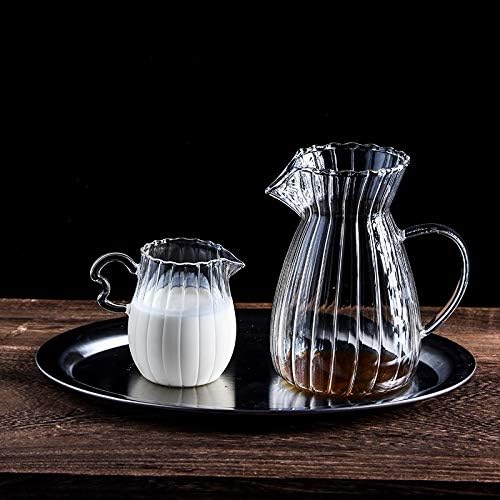 CHOOLD Creative Embossed Stripe Clear Crystal Glass Creamer Pitcher/Serving Pitcher/Sauce Pitcher/Milk Coffee Creamer Jug for Kitchen(15 oz)