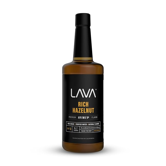 LAVA Premium Hazelnut Syrup, Natural Hazelnut Coffee Sweetener, 33.8oz (1-Liter), Made with 100% Sugar, No Artificial Sweeteners, Flavors, or Colors. (1-Pack)