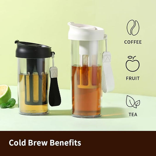 watchget Cold Brew Coffee Maker Travel Tumbler with Soft Silicone Handle Portable Iced Coffee & Tea Infuser with Airtight Lid Cold Brew Travel Cup 17oz/500ml black