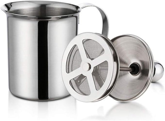 304 Stainless Steel Double-layer Manual Foamer for Milk Coffee, etc. (14 oz)
