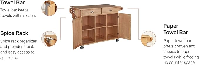 Homestyles General Line Natural Wood Mobile Kitchen Cart