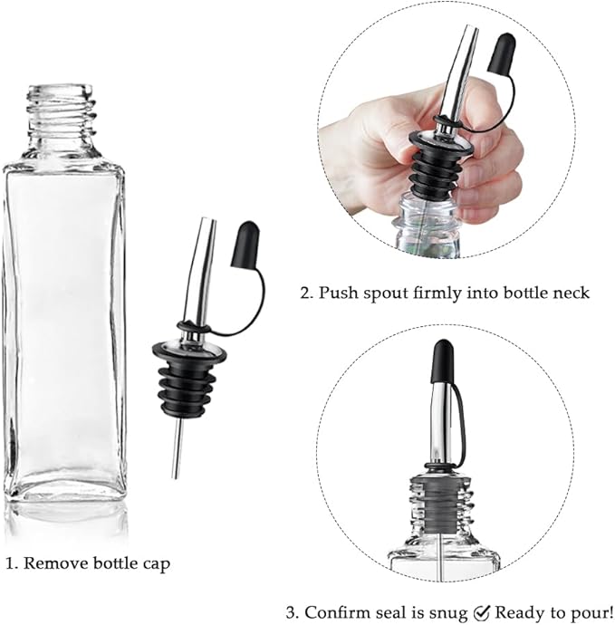 6 Pack Leak-Proof Dust Cap Wine Pourers,Stainless Steel Bottle Pourers for Alcohol, Olive Oil & Syrups- Fast, Controlled Pouring,Bar & Home Kitchen Accessories