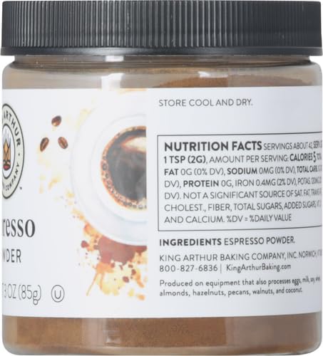 King Arthur Espresso Powder: Premium Baking Extract for Rich Chocolate Flavoring, 3 oz Reusable Jar, Kosher Certified - Enhance Your Desserts with Instant Coffee Intensity